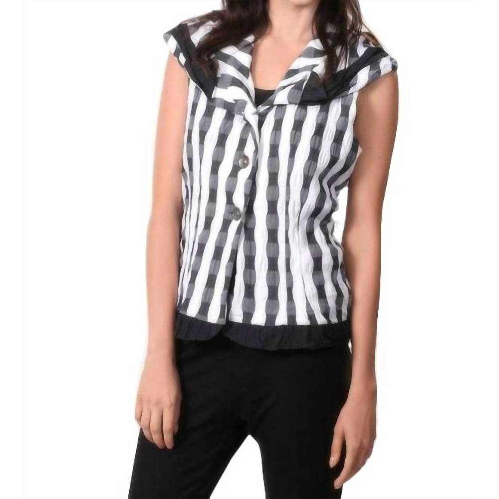 NEW ANGEL checkerboard ruffled vest in black/white